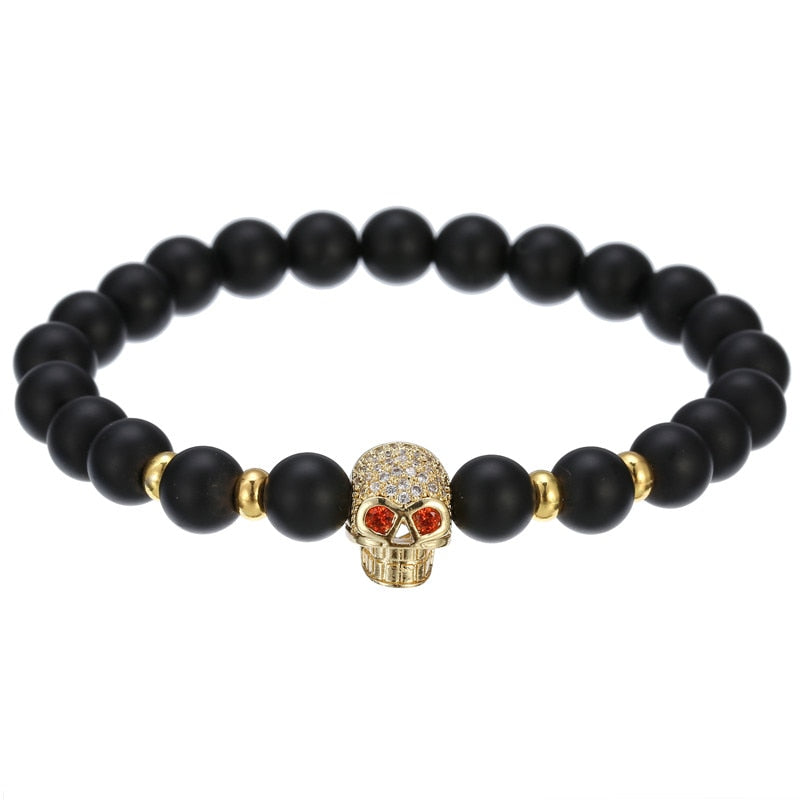 2022 Fashion Micro CZ King crown charm bracelet handmade stretch men's 8mm Copper beads women bracelet bangle jewelry
