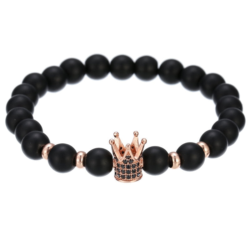 2022 Fashion Micro CZ King crown charm bracelet handmade stretch men's 8mm Copper beads women bracelet bangle jewelry