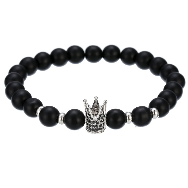 2022 Fashion Micro CZ King crown charm bracelet handmade stretch men's 8mm Copper beads women bracelet bangle jewelry