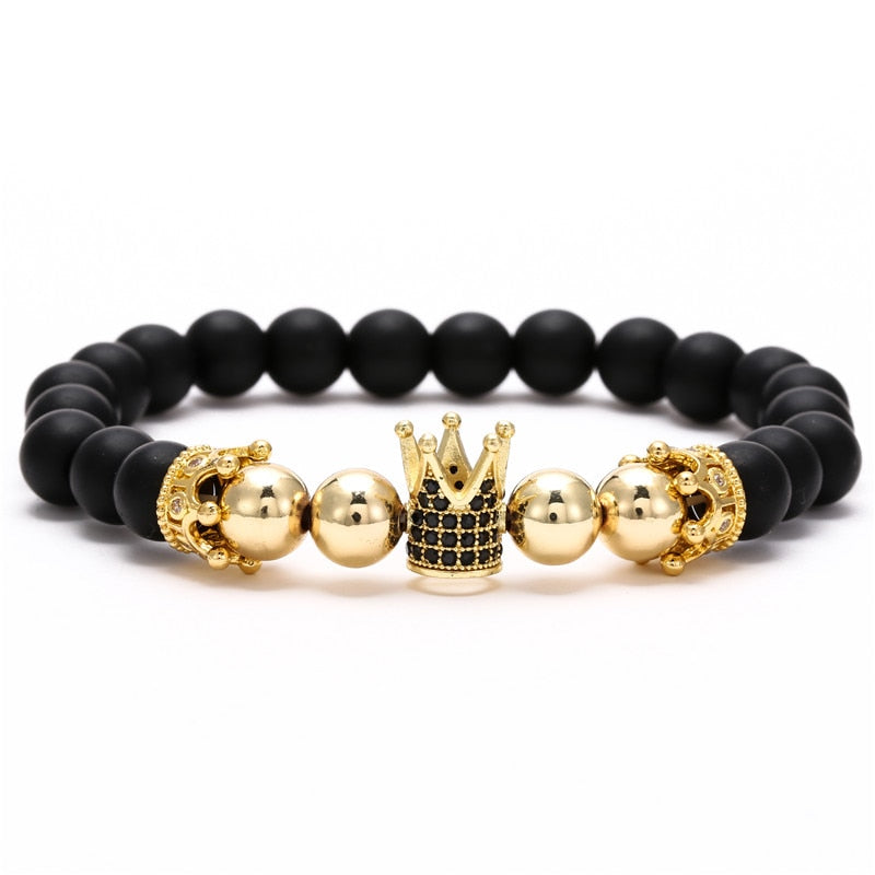 2022 Fashion Micro CZ King crown charm bracelet handmade stretch men's 8mm Copper beads women bracelet bangle jewelry