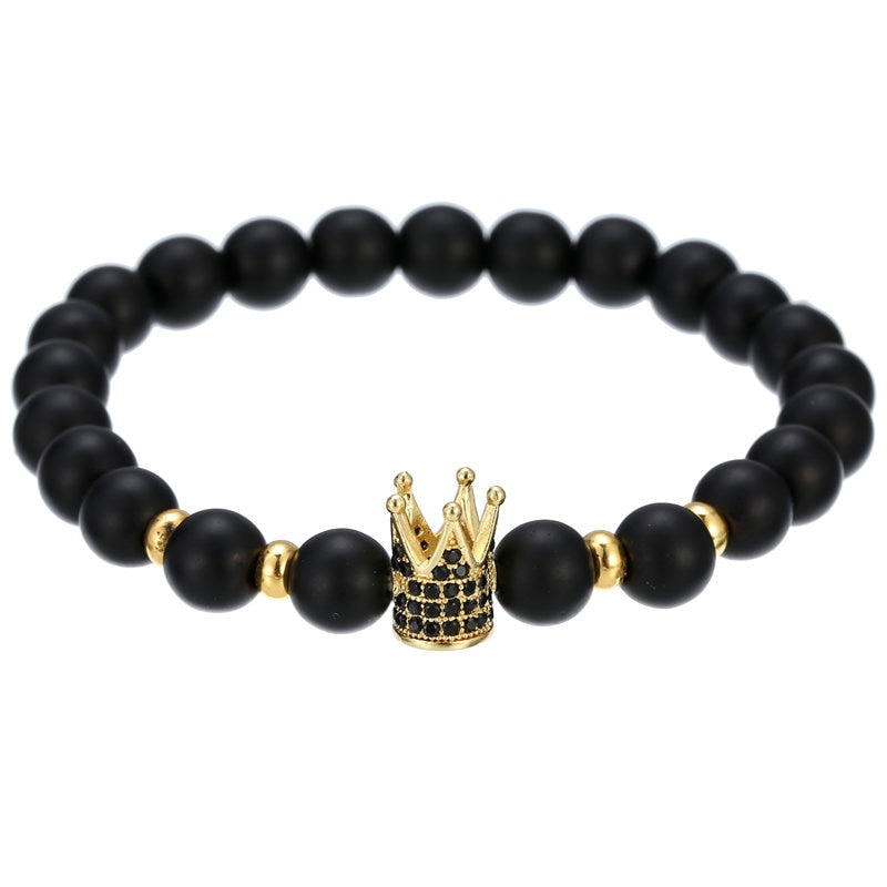 2022 Fashion Micro CZ King crown charm bracelet handmade stretch men's 8mm Copper beads women bracelet bangle jewelry