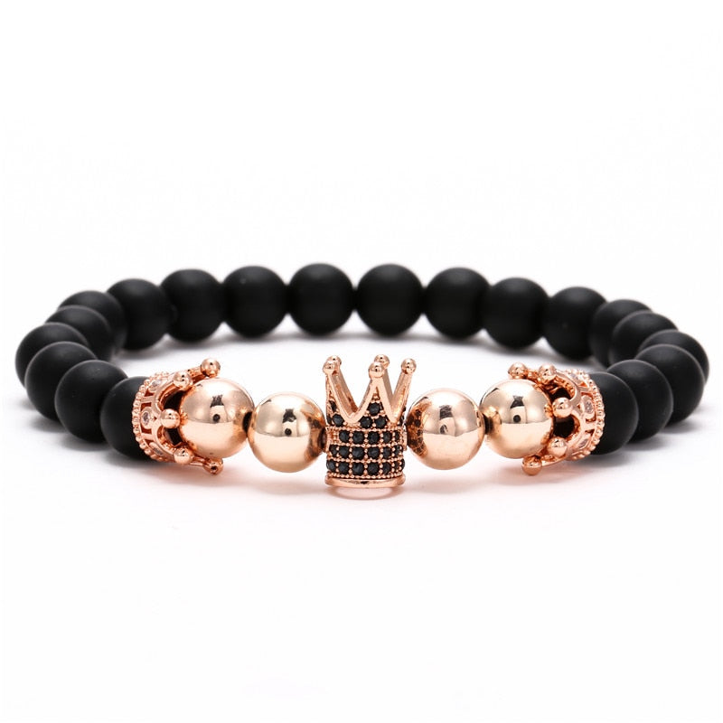 2022 Fashion Micro CZ King crown charm bracelet handmade stretch men's 8mm Copper beads women bracelet bangle jewelry