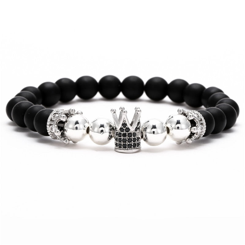 2022 Fashion Micro CZ King crown charm bracelet handmade stretch men's 8mm Copper beads women bracelet bangle jewelry