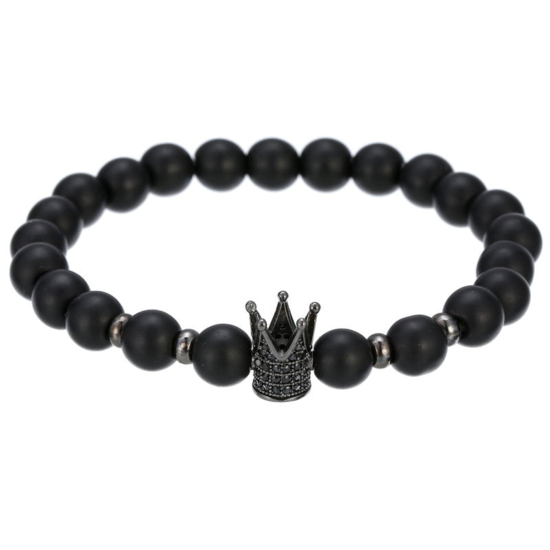 2022 Fashion Micro CZ King crown charm bracelet handmade stretch men's 8mm Copper beads women bracelet bangle jewelry