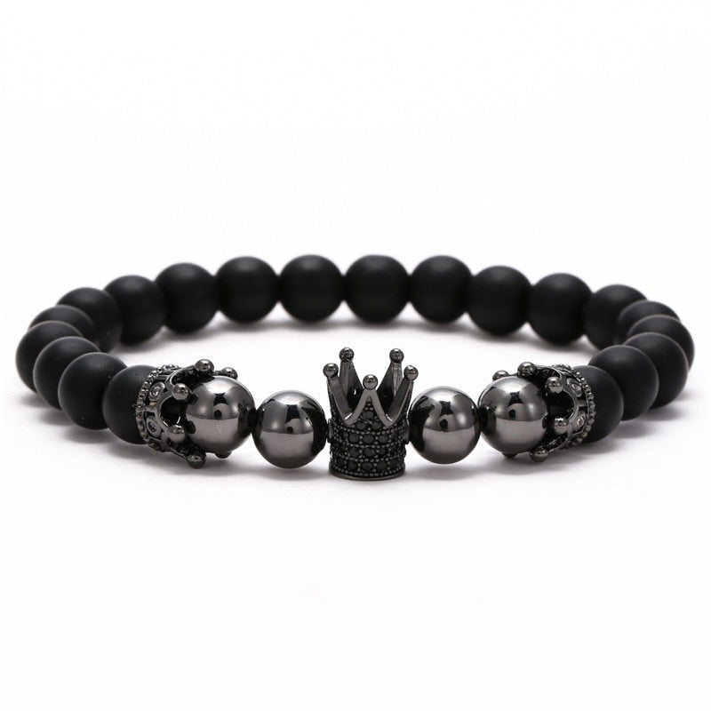 2022 Fashion Micro CZ King crown charm bracelet handmade stretch men's 8mm Copper beads women bracelet bangle jewelry