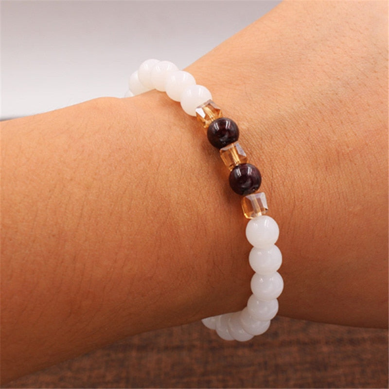 Top Natural White Chalcedony Garnet Bracelets &amp; Bangle For Women Jewelry Buddha Elastic Yoga Stone Bead Bracelet DropShipping