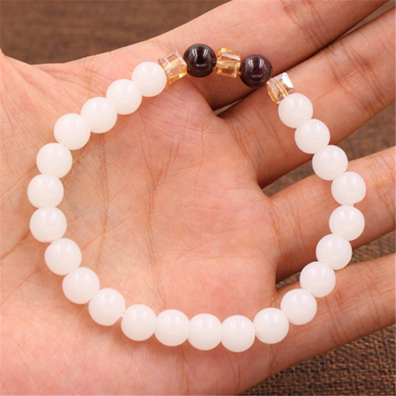 Top Natural White Chalcedony Garnet Bracelets &amp; Bangle For Women Jewelry Buddha Elastic Yoga Stone Bead Bracelet DropShipping