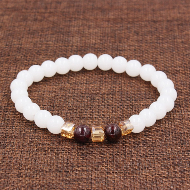 Top Natural White Chalcedony Garnet Bracelets &amp; Bangle For Women Jewelry Buddha Elastic Yoga Stone Bead Bracelet DropShipping